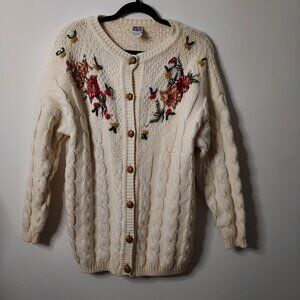 Vintage 80's Bleu Blanc Rouge Wool Blend Embroidered Ivory Cardigan Sweater